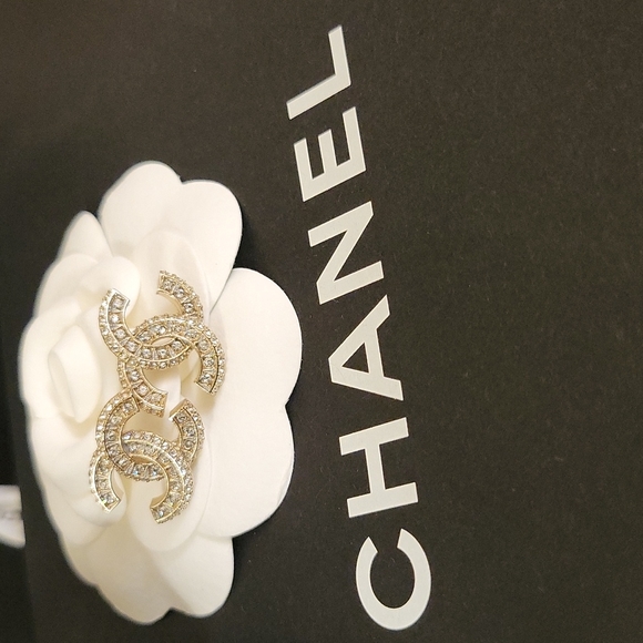 CHANEL Jewelry - CHANEL Classic Gold CC Crystal Stud Earrings - Brand New w/tag